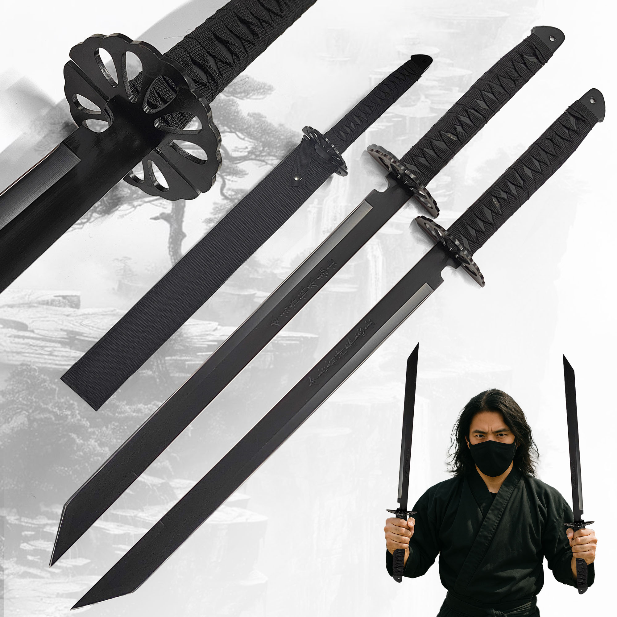 Doppeltes Ninja-Schwert mit Scheide